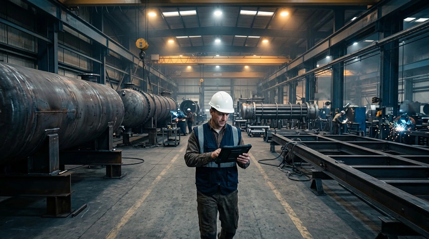 QTEK expediter auditing vendor production progress on shop floor